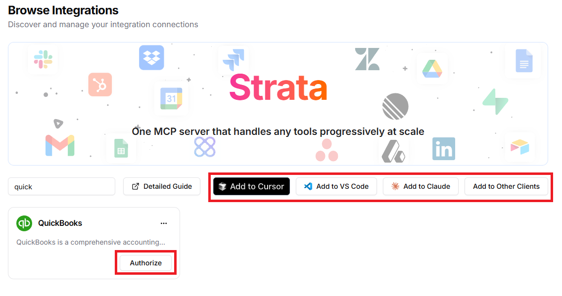 Klavis Dashboard QuickBooks